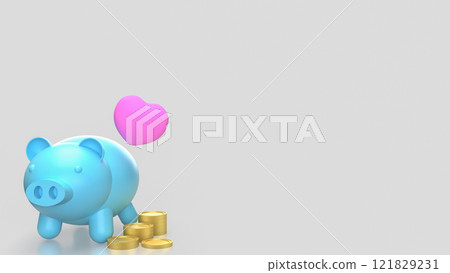 The Piggy Bank and Heart for Saving or earn concept 3d Rendering. 121829231