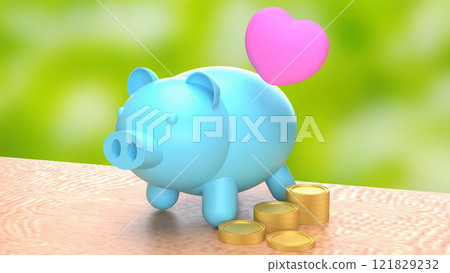 The Piggy Bank and Heart for Saving or earn concept 3d Rendering. 121829232