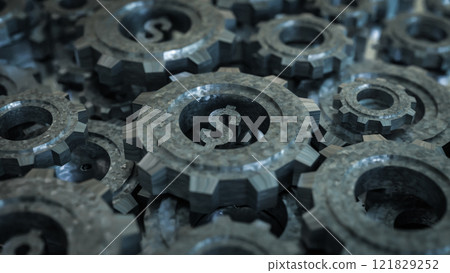 The Dollar Symbol and Metal Gear for Business Concept 3D rendering. 121829252