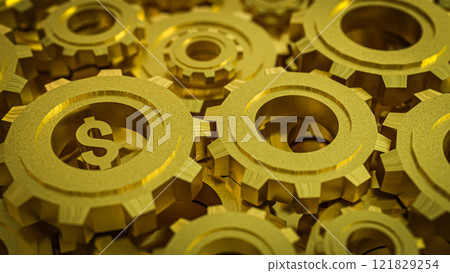 The Dollar Symbol and Gold Gear for Business Concept 3D rendering. 121829254