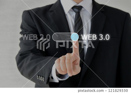 A businessman switching from WEB 2.0 to WEB 3.0 121829330