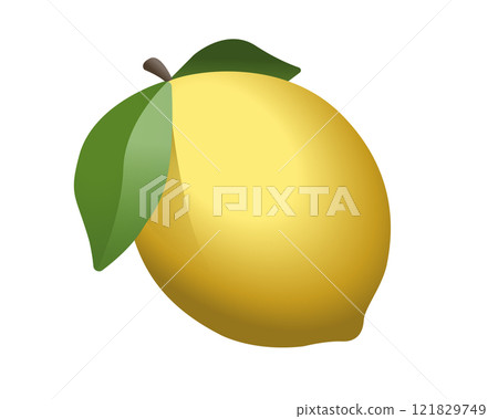 Sour, gradient yellow colored citrus fruit of lemon icon with stem and green leaves Sour, gradient yellow colored citrus fruit of lemon icon with stem and green leaves 121829749