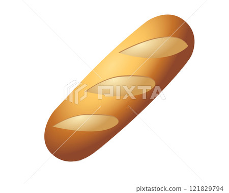 Brown long, thin loaf of baguette France bread icon with scoring on crust Brown long, thin loaf of baguette France bread icon with scoring on crust 121829794