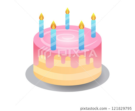 Frosted cake with lit candles icon, as presented for a birthday and party celebration 121829795