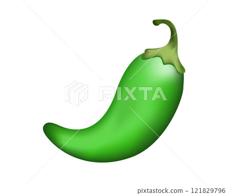 Green curled Mexican chili pepper icon with green stem 121829796