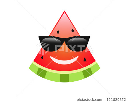Fruit watermelon red smiley face icon with black sunglasses 121829852