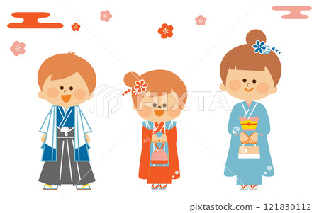 日本七五三，穿著日本和服的孩子，可愛的插圖 121830112