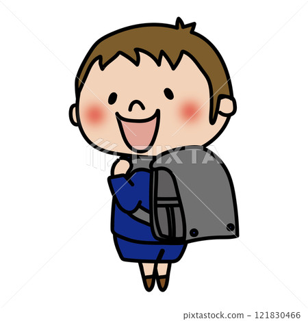 一個穿著制服、背著黑色書包的孩子(男孩) 一個穿著制服、背著黑色書包的孩子(男孩) 121830466