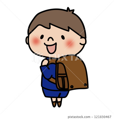 一個穿著制服、背著棕色書包的孩子(男孩) 一個穿著制服、背著棕色書包的孩子(男孩) 121830467