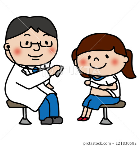 A doctor auscultating a girl during a school health check 121830592