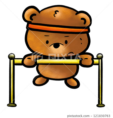 Cartoon bear doing pull-ups illustration, animal do gym high bar cartoon drawing Cartoon bear doing pull-ups illustration, animal do gym high bar cartoon drawing 121830763