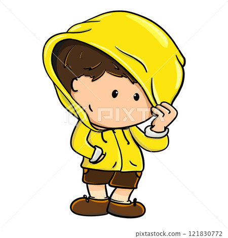 Boy in yellow hoodie cartoon illustration, cool posture boy drawing Boy in yellow hoodie cartoon illustration, cool posture boy drawing 121830772
