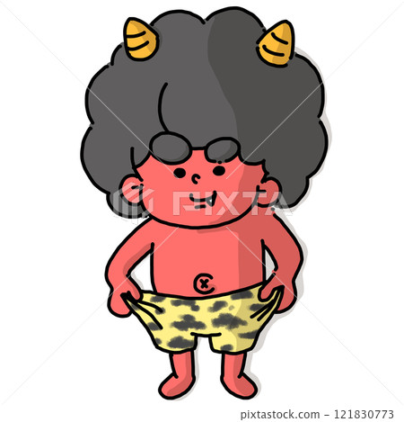A smiling red demon showing off his tiger pants A smiling red demon showing off his tiger pants 121830773