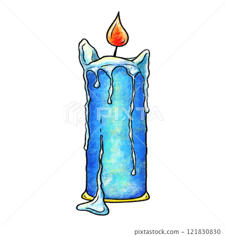 Blue candle art design illustration, melting candle isolated textured drawing Blue candle art design illustration, melting candle isolated textured drawing 121830830