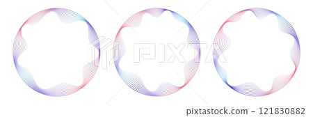 Abstract frame with wavy inner corners. Round border made with thin colorful lines. 121830882