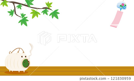 Illustration of a Japanese summer landscape: Wind chimes and mosquito coils Illustration of a Japanese summer landscape: Wind chimes and mosquito coils 121830959