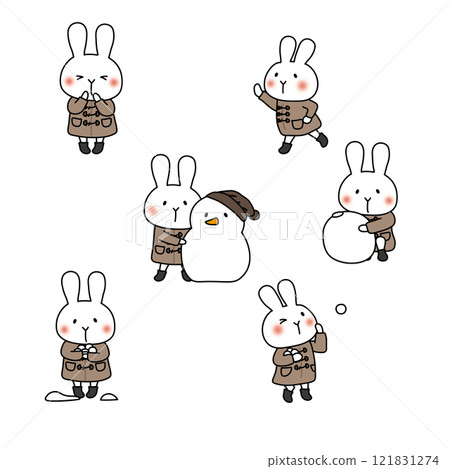 一組穿著粗呢大衣的白兔 121831274