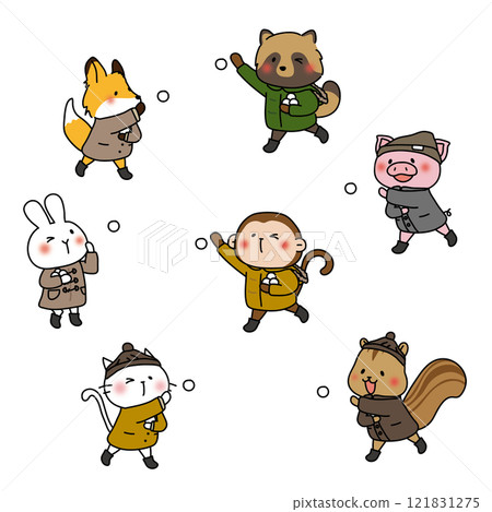 一群動物打雪仗 121831275