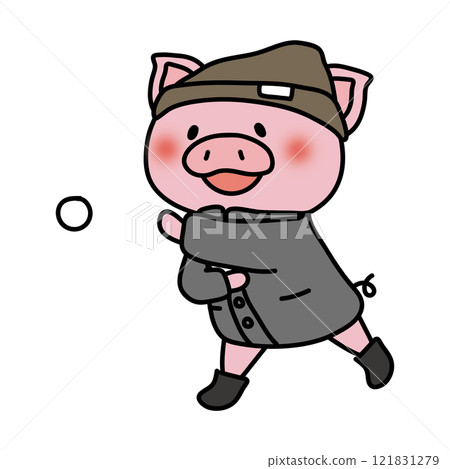 小豬穿著冬裝打雪仗 121831279