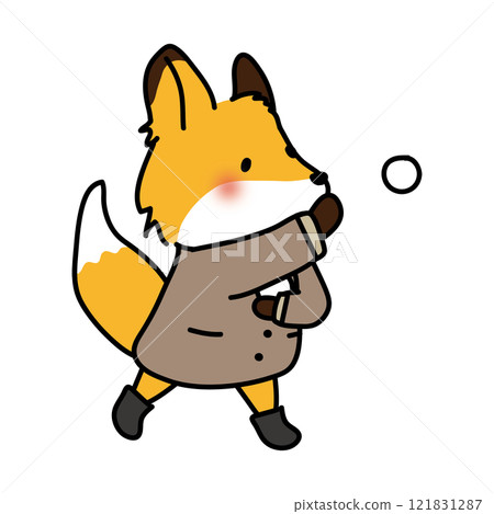 一隻狐狸穿著冬裝打雪仗 121831287