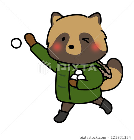 貉穿著冬裝打雪仗 121831334