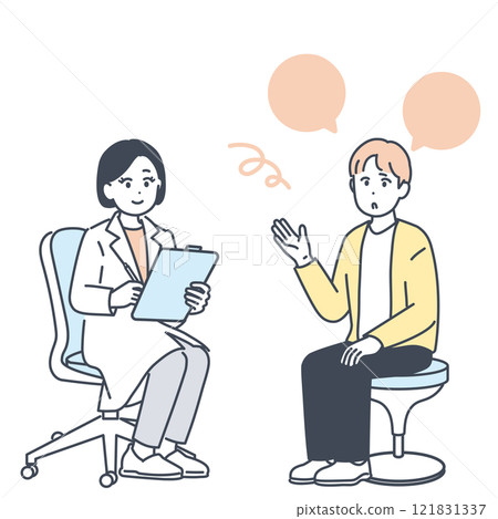Illustration material of a young man consulting a doctor Illustration material of a young man consulting a doctor 121831337