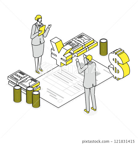 Isometric illustration of a man happy to receive a quote Isometric illustration of a man happy to receive a quote 121831415