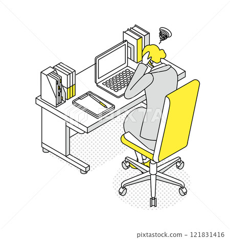 Isometric_A woman holding her head because work is not going well Isometric_A woman holding her head because work is not going well 121831416