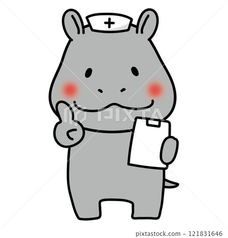 Hippo wearing a nurse cap giving advice Hippo wearing a nurse cap giving advice 121831646