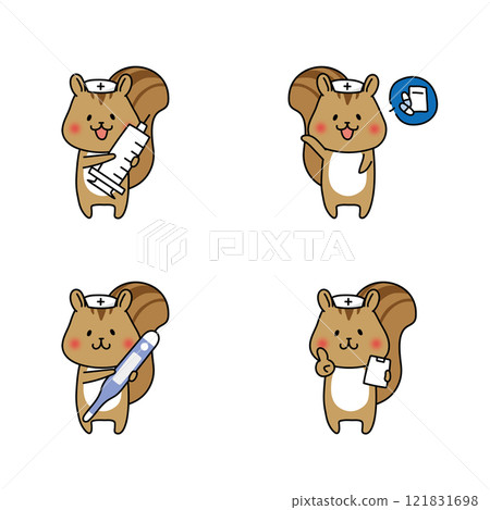 Nurse squirrel set wearing a nurse cap Nurse squirrel set wearing a nurse cap 121831698