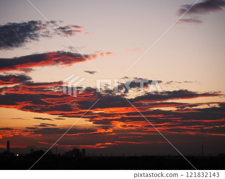 Beautiful sunset clouds seen from the Arakawa River bank in Kawaguchi City Beautiful sunset clouds seen from the Arakawa River bank in Kawaguchi City 121832143