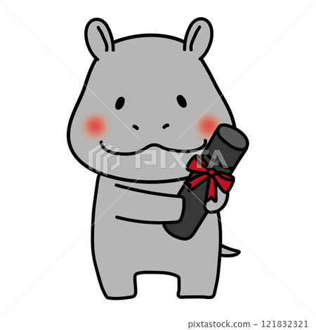 Hippopotamus holding a diploma 121832321