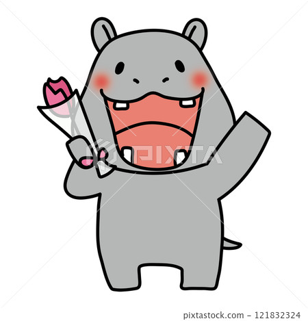 拿著一朵花的河馬 121832324