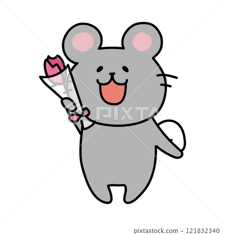 老鼠拿著一朵花 121832340