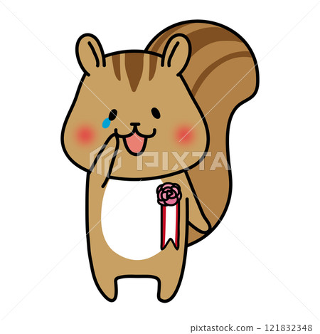 Crying squirrel with a corsage on its chest 121832348