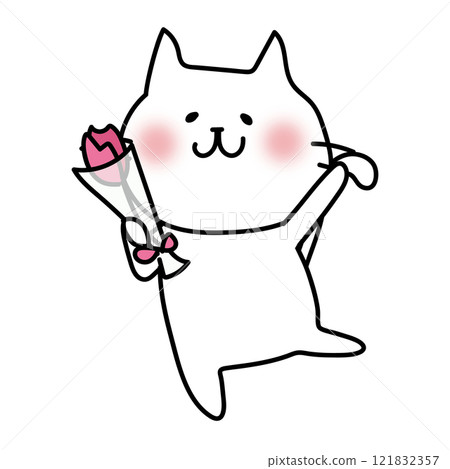 White cat holding a flower White cat holding a flower 121832357