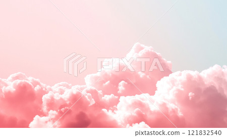 Fantasy sky with sugar cotton pink pastel clouds in a dreamy pastel background 121832540