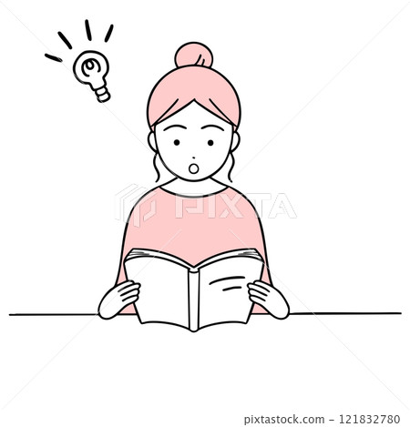 Woman reading a book and noticing 121832780
