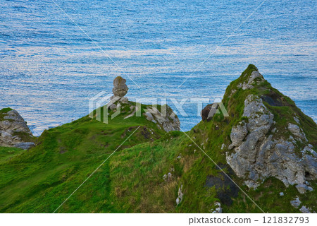 Kinbane Castle in Northern Ireland - The magnificent ruins of an ancient coastal structure provide 121832793