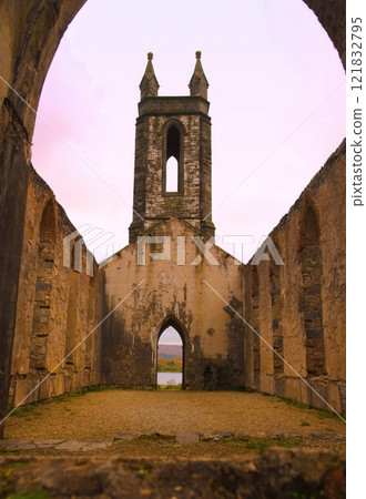 Dunlewey abandoned Church at Glenveigh National Park Donegal Ireland - The enchanting ruins of an 121832795