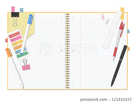 文具和筆記本套裝，簡單直紋環筆記本，兩頁展開 121832837