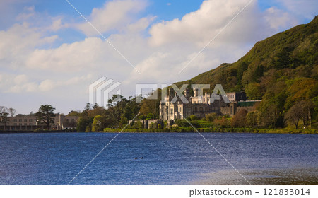 Kylemore Abbey in the Connemara National Park in Ireland - A Breathtaking Scenic View of an 121833014