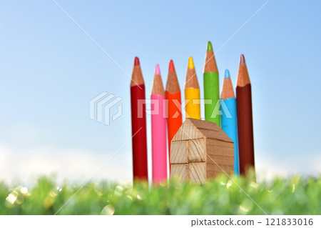 Blue sky and green grass - Colored pencils and exterior wall painting image 121833016