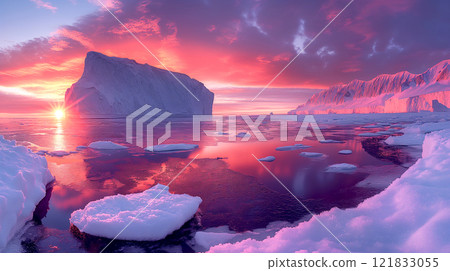 Sea Ice landscape in the Beaufort Sea before Sunset in Canada. Winter landscapes. Natural background. North country. 121833055