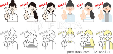 A set of simple female illustrations_smile & like (text①) A set of simple female illustrations_smile & like (text①) 121833127