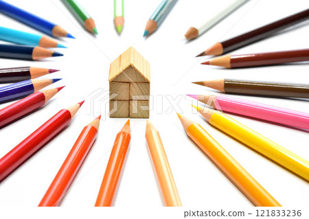 Colored pencils and exterior wall painting image Colored pencils and exterior wall painting image 121833236