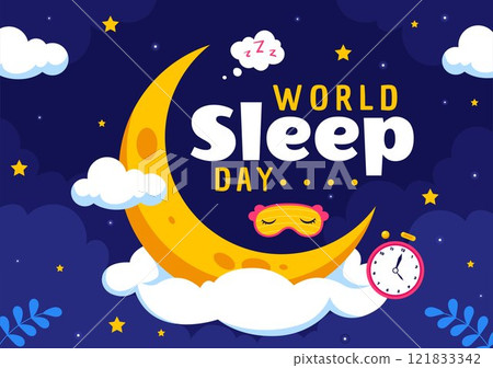 World Sleep Day Vector Illustration on March 14, Featuring People Sleeping, Clouds, Planet Earth, and the Moon in a Sky Background with Flat Cartoon World Sleep Day Vector Illustration on March 14, Featuring People Sleeping, Clouds, Planet Earth, and the Moon in a Sky Background with Flat Cartoon 121833342