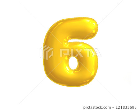 Bright yellow celebrated air balloon number SIX 121833693