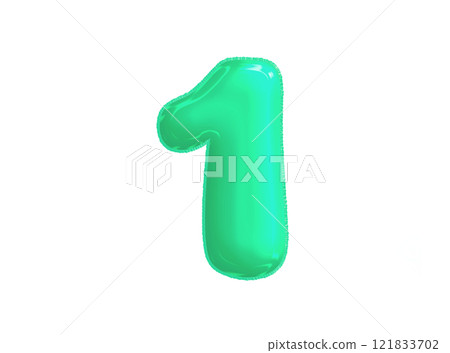 Bright blue green celebrated air balloons word ONE Bright blue green celebrated air balloons word ONE 121833702