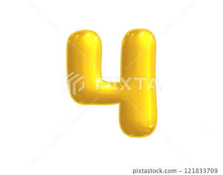 Bright yellow celebrated air balloon number FOUR 121833709